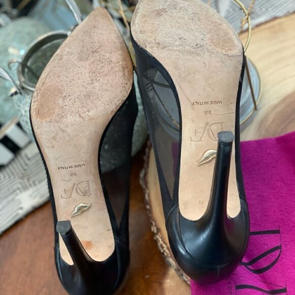 Diane Von Furstenberg Calf Leather & Mesh Heels 9 - Picture 8 of 8